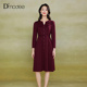 连衣裙女春新款 黛玛诗正式 场合长袖 V领红色裙子端庄优雅宴会礼服