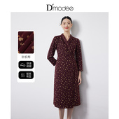 中长款 黛玛诗知性风翻领连衣裙春季 新品 针织裙女城市通勤酒红色