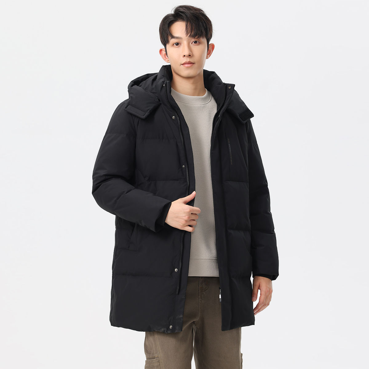 黑色中长款羽绒服大衣男冬