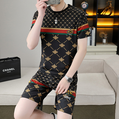 夏季青年短袖冰丝套装男潮流休闲