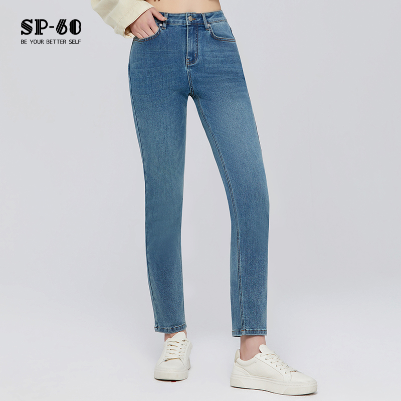 sp68直筒裤牛仔裤女2024年春季新款宽松中高腰窄版蓝色小个子宽松