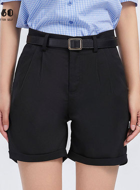 sp68梭织休闲裤2024年夏季新款薄款女黑色短裤休闲宽松流行卡其色