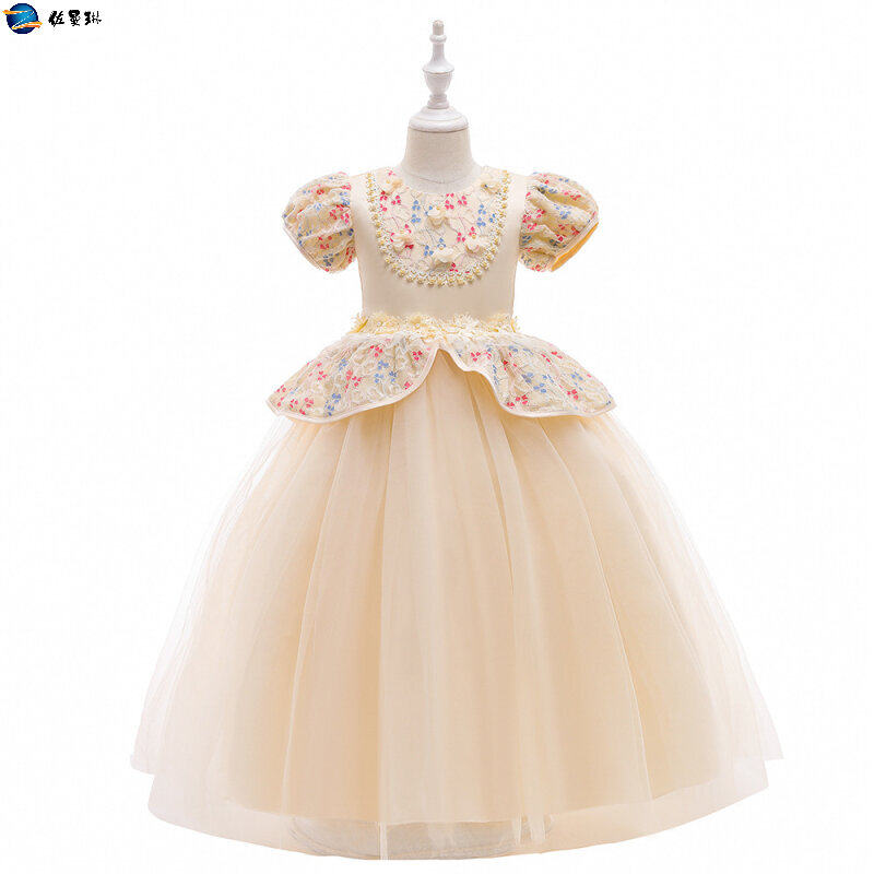 童装公主裙蓬蓬女童晚礼服短袖钢琴演出服夏季中小童儿童婚纱礼服