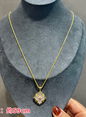 主播自留~欧比雅比中古金麻花链复古贝母幸运草合金毛衣链项链