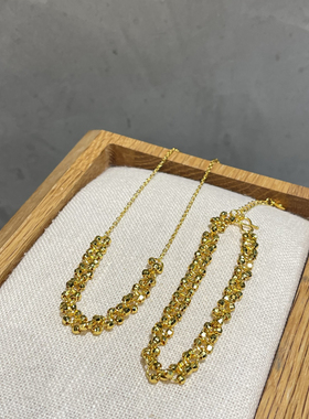 主播自留小众古法沙金新品时尚精致蕾丝泡泡金属项链手链