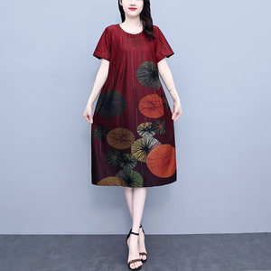 RM10469#夏季新款大码女装胖MM时尚遮肚显瘦中长款印花连衣裙