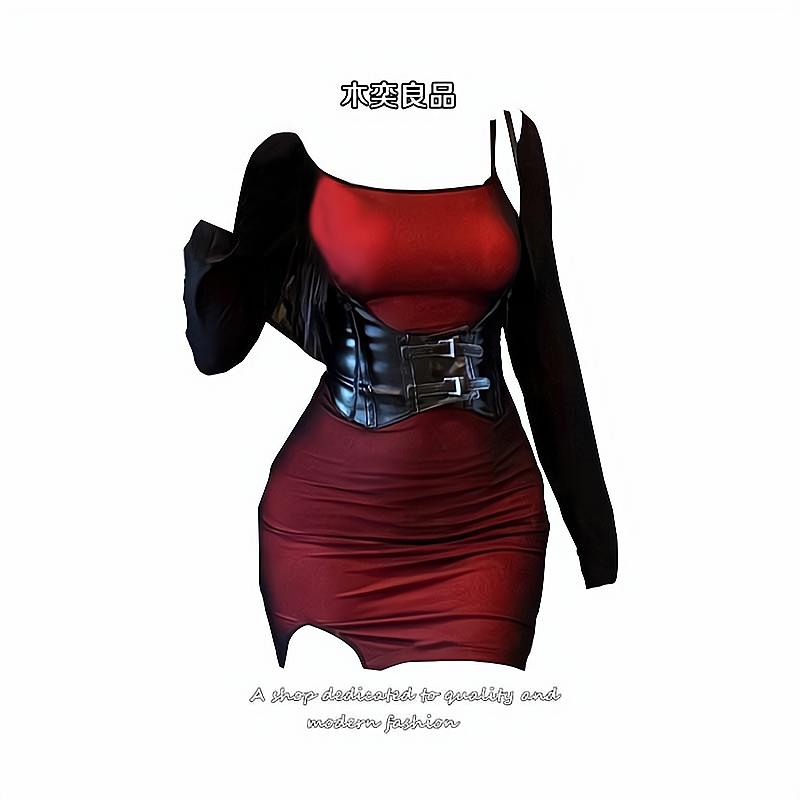 纯欲御姐风网纱褶皱连衣裙