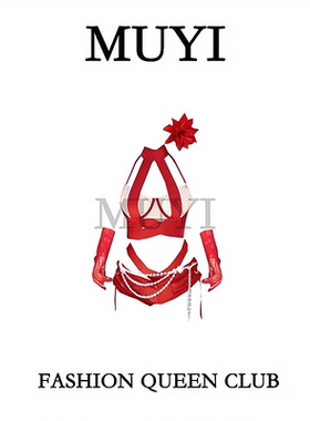 MUYI原创 酒吧夜总店女团gogo性感透视网纱红色比基尼演出服套装