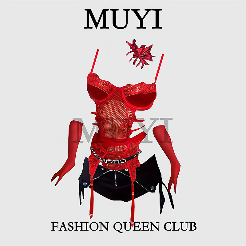 MUYI原创红色蕾丝擦边性感套装酒吧夜总会gogo热舞演出服女装制服