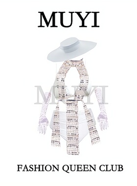 MUYI原创 酒吧gogo舞台主题秀亮片闪闪演出服白色一整套夸张制服