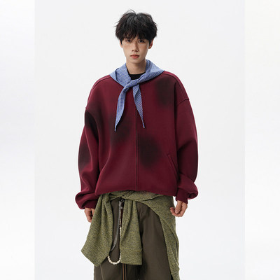 美式高街vibe废土风做旧开衫卫衣男小众氛围感宽松休闲潮流假两件