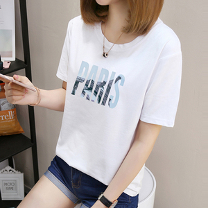 纯棉t恤女短袖2023新款夏装韩版宽松大码白色女装半袖上衣服ins潮
