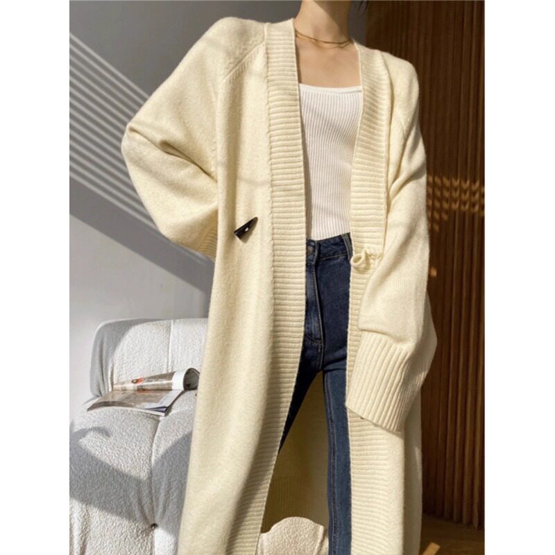 高级慵懒风黑色毛衣厚外套女秋冬2025新款宽松气质中长款针织开衫