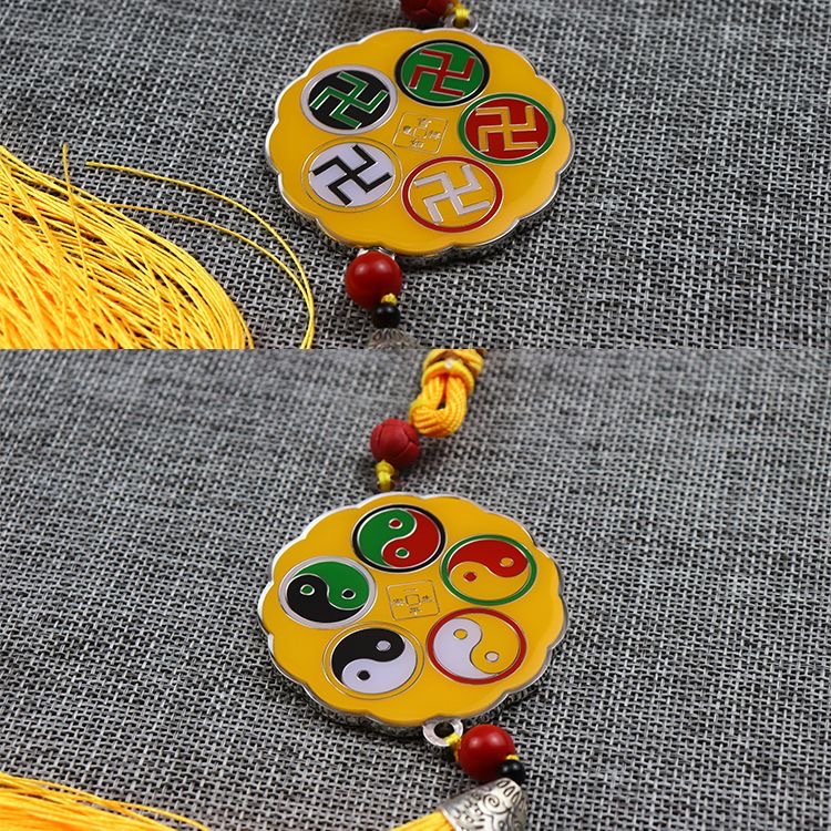5.8CM黄铜五龙汽车挂坠   莲花万字福太极图五行车饰