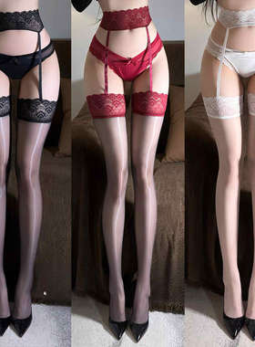「雀羽」性感极光油亮吊带一体丝袜女薄款纯欲黑丝美腿长筒袜