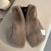 外套时尚 小香风仿狐狸毛短款 皮草马甲女外穿显瘦坎肩黑色无袖 显瘦