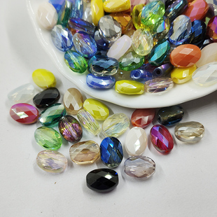 椭圆珠 扁圆形散珠子仿水晶diy手工串珠首饰材料配件玻璃8*11mm