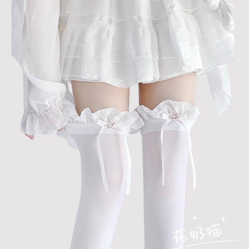日系lolita花边天鹅绒过膝袜