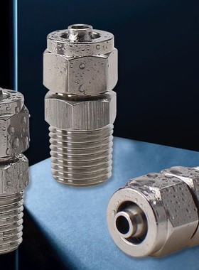 316L不锈钢快拧螺纹直通卡套式PC接头四氟尼龙气软管快插快速锁母