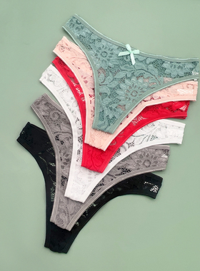 新款黑色性感内裤女式夏季无痕内衣蕾丝透明低腰丁字裤T裤透气爽