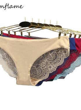 1/3条蕾丝无痕内裤女冰丝中低腰纯棉裆大码性感透气女士三角裤头
