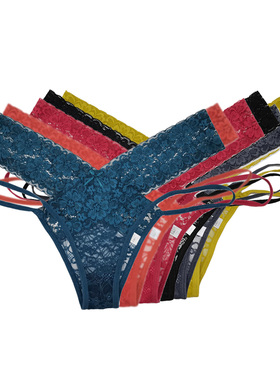 1/3条大码欧美性感内裤女蕾丝交叉低腰镂空小内内女士三角裤