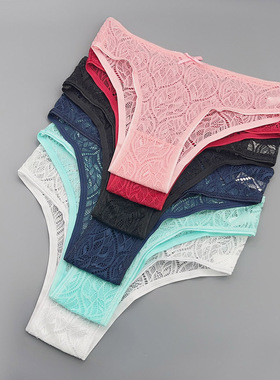 1/3条舒适女士内裤性感蕾丝镂空透明裤头情趣薄款低腰透气三角裤