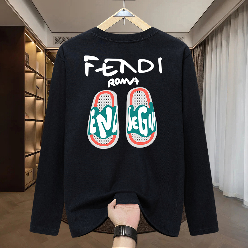 FD家重磅纯棉长袖t恤男士秋冬季潮流宽松圆领百搭男装上衣打底衫