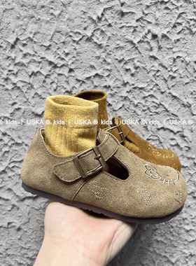 UskA皮鞋2025春季新款女童一脚蹬小皮鞋软底休闲百搭魔术贴单鞋潮