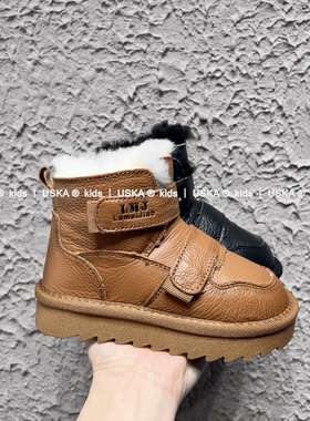 UskA儿童雪地靴2025冬季新款女童加绒保暖棉鞋魔术贴男孩皮毛一体