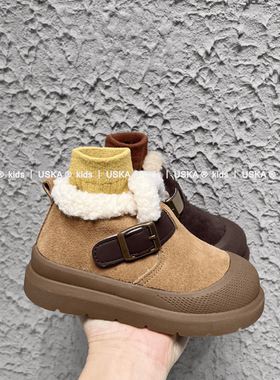 UskA2024冬季男女童棉靴加绒加厚二棉鞋宝宝豆豆勃肯鞋保暖短靴潮