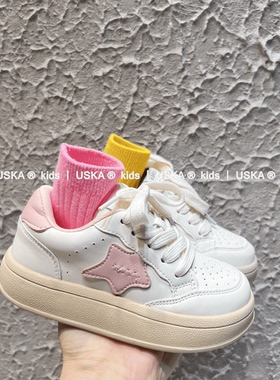 UskA 2025新款女童板鞋真皮运动鞋女童鞋休闲鞋男童鞋透气小白鞋
