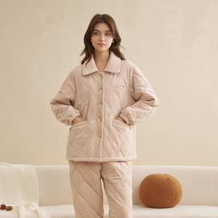创五季 加厚千雾绒夹棉素色简约保暖女外穿家居服 女士睡衣2025冬季