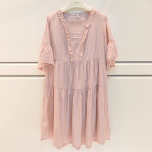 精雅睡裙女士2025夏季新款梭织棉短袖中长款甜美可爱家居服睡衣裙