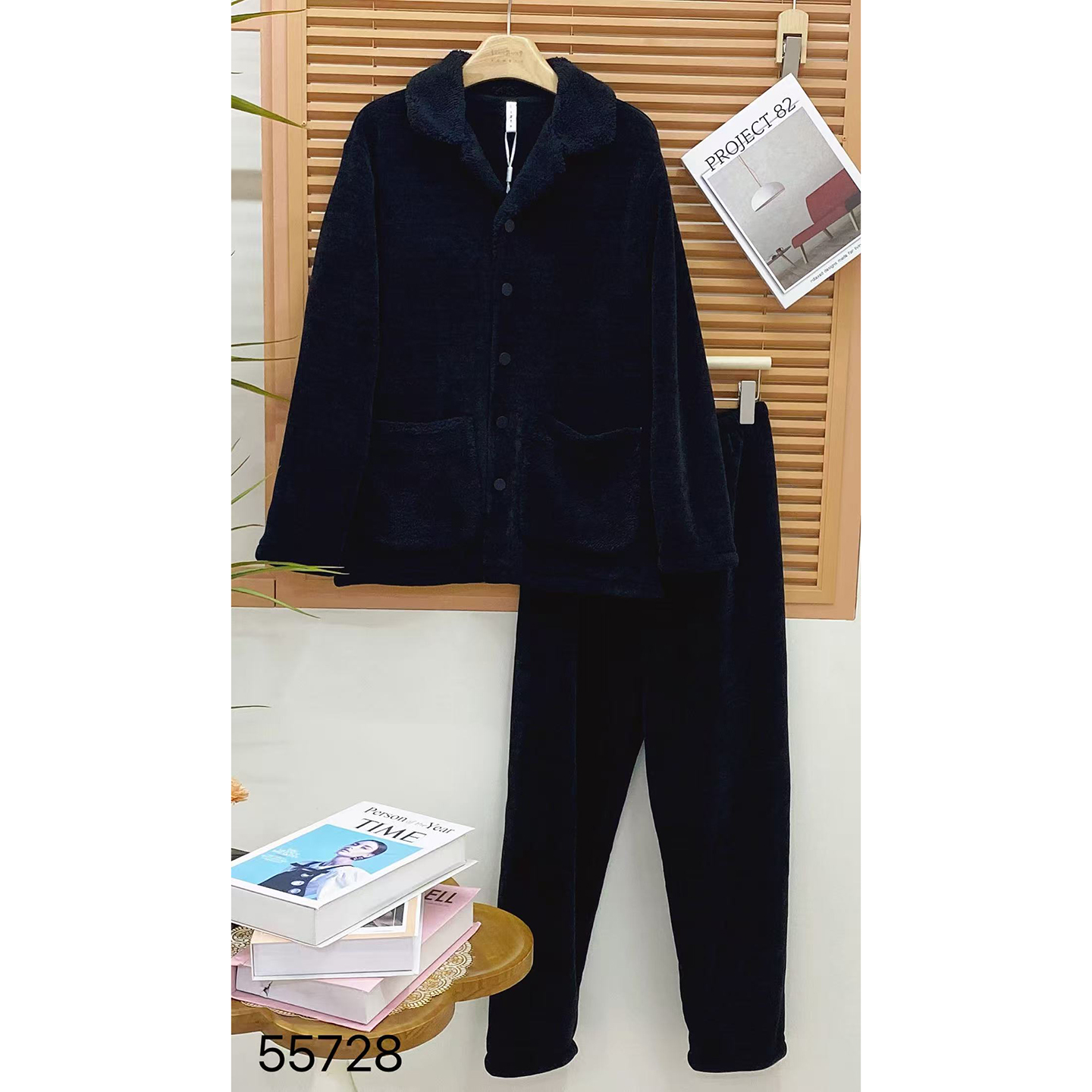 卡路曼男士睡衣2025冬季雪肤一体复合绒素色时尚休闲保暖家居服男