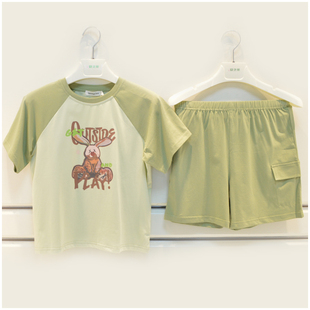 精雅儿童睡衣男童夏季新款针织棉短袖短裤休闲卡通外穿家居服套装