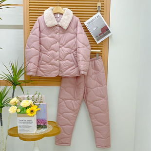 卡路曼女士睡衣2025冬季轻羽绒棉三层夹棉保暖时尚可外穿家居服套