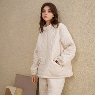 休闲女家居服 加厚千雾绒夹棉保暖简约时尚 创五季 女士睡衣2025冬季