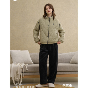 轻羽绒棉夹棉保暖立领可外穿家居服女套装 创五季 女士睡衣2025冬季