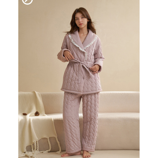 家居服女套 素雅小森三层加厚夹棉甜美时尚 创五季 女士睡衣2025冬季