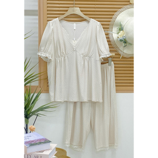 甜美家居服套 七分裤 安杜拉睡衣2025春夏女士优可丝棉薄款 V领短袖