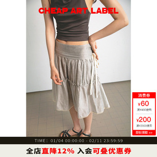 cheap art label 浅灰色手工印染半透明捏褶细带蓬蓬半身裙26新款