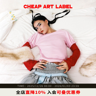 art 新款 label撞色泡泡长袖 25冬季 亲肤T恤女logo刺绣打底衫 cheap