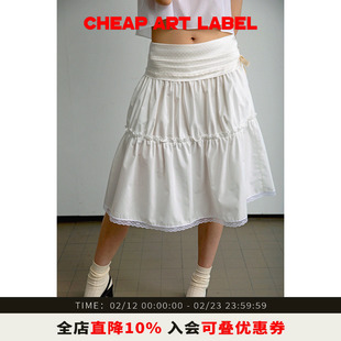 cheap art label白色腰部波点捏褶蕾丝花边蓬蓬半身裙26春夏新款