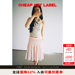 cheap art label 粉色细褶精致蕾丝花边A字半身裙女2026春季新款