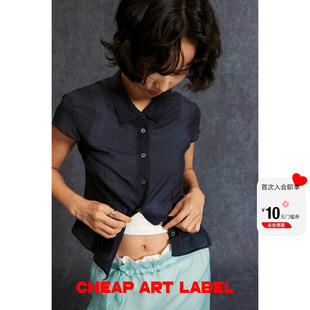 藏青色收腰短袖 label 衬衫 显瘦贝壳扣上衣女26春季 cheap 新款 art