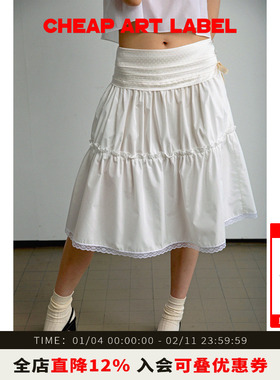 cheap art label白色腰部波点捏褶蕾丝花边蓬蓬半身裙25秋季新款