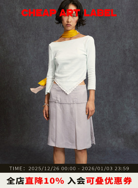 cheap art label灰色雪纺百褶裙中式绳扣系结半身裙女25秋季新款