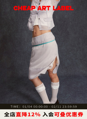cheap art label浅灰色雪纺直筒半身裙内衬蕾丝裙子女25秋季新款
