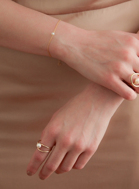 UNFOLDS 牛油果设计开口戒指63OAKAVE个性戒指圆环珍珠开口可调节